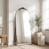 Wooden arched black full-length mirror  with stand. wall mirror, bathroom makeup mirror, bedroom foyer, clothing store, wall mounted. 71 "* 31"