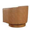 Maisy Saddle Faux Leather Wood Base Barrel Swivel Chair