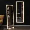 LED aluminum alloy frameless rounded rectangular white full-length mirror with stand 63 * 16 * 1 inch Bathroom Vanity Mirror for Bedroom Entryway