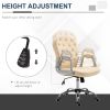 PU Leather Home Office Chair, Button Tufted Desk Chair with Padded Armrests, Adjustable Height and Swivel Wheels, Beige