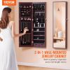 VEVOR Mirror Jewelry Cabinet 47.05in Lockable Wall or Door Mounted Armoire Brown