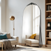 Wooden arched black full-length mirror  with stand. wall mirror, bathroom makeup mirror, bedroom foyer, clothing store, wall mounted. 71 "* 31"