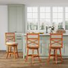 24" Counter Height X-Back Swivel Stool, Natural Finish, Beige Fabric Seat