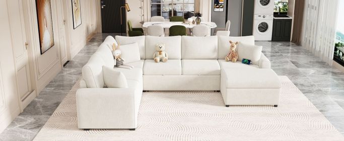 112.2" Sectional Sofa Pull-out Sofa Bed with a Storage, Three Pillows and Charging Devices