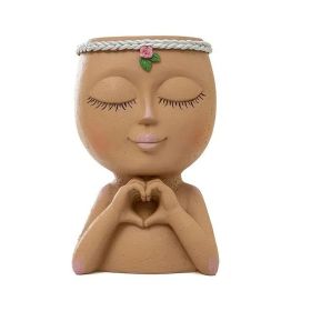 1pc Figure Flower Pot; Women Face Statue Vase Planter Ornaments (Color: Coffee Color)