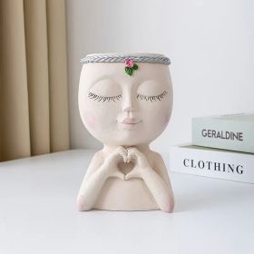 1pc Figure Flower Pot; Women Face Statue Vase Planter Ornaments (Color: White)