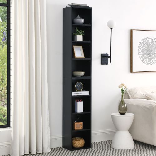 8-Tier Media Tower Bookcase Rack, CD DVD Slim Storage Cabinet with Adjustable Shelves 8-Tier Media Tower Bookcase Rack, CD DVD Slim Storage Cabinet with Adjustable Shelves