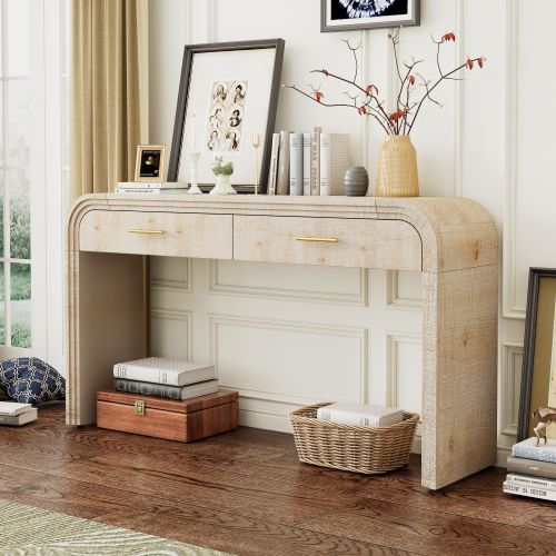 Unique Retro Silhouette Console Table with Open Style, Two Top Drawers