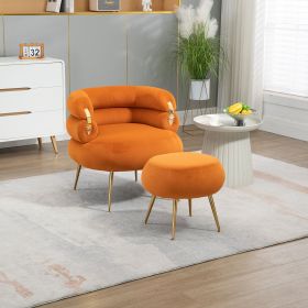 COOLMORE Upholstered Velvet Barrel Accent Chair with Ottoman,Accent Comfy Lounge Arm Chair and Footrest Stool Set (Color: as Pic)