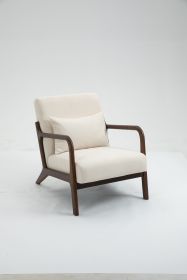 Mid Century Modern Accent Chair with Wood Frame, Upholstered Living Room Chairs with Waist Cushion, Reading Armchair for Bedroom Sunroom (Color: as Pic)