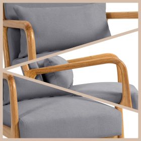 Leisure Chair with Solid Wood Armrest and Feet, Mid-Century Modern Accent Sofa,1 seat (Color: as Pic)